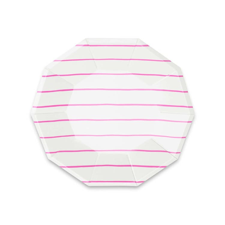 "Cerise Frenchie Stripes Small Plates" - Party Plates and Bowls in pink by Jollity and Co