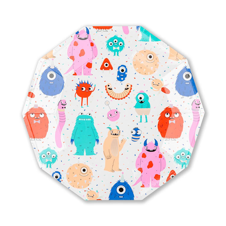 "Little Monsters Large Plates - Pack of 8" - Party Plates and Bowls in multicolor by Jollity and Co