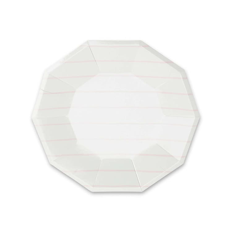 "Blush Frenchie Stripes Small Plates" - Party Plates and Bowls in pink by Jollity and Co