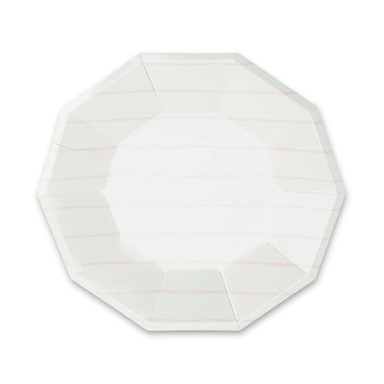 "Blush Frenchie Stripes Large Plates" - Party Plates and Bowls in pink by Jollity and Co