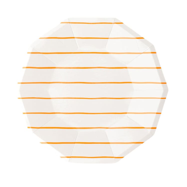 "Clementine Frenchie Striped Small Plates" - Party Plates and Bowls in orange by Jollity and Co
