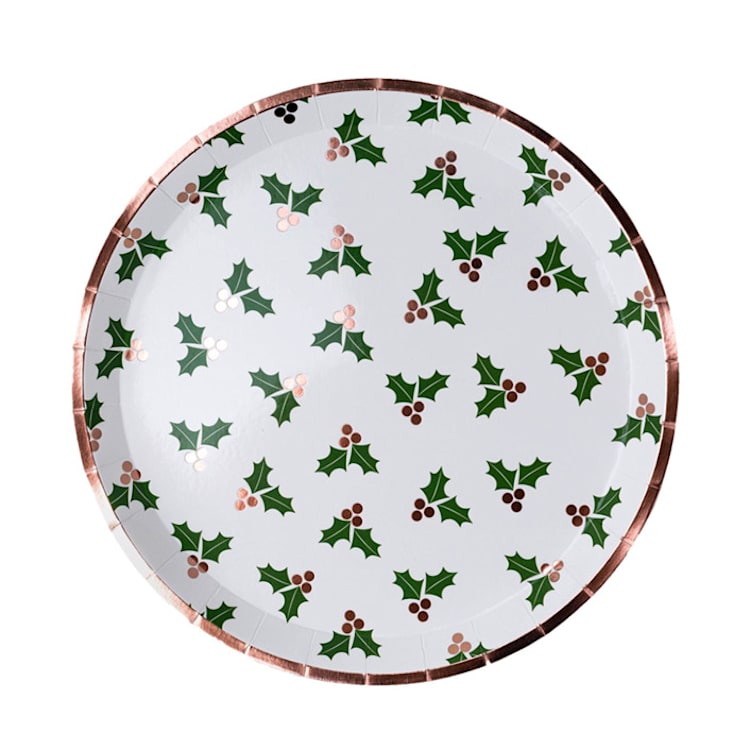 "Holly Print Dinner Plates - Set of 8" - Party Plates and Bowls in multicolor by Jollity and Co