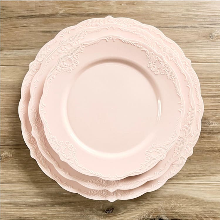 "Vintage Dinnerware Set | Blush Rose" - Party Plates and Bowls in pink by Prêt-à-PartyNY