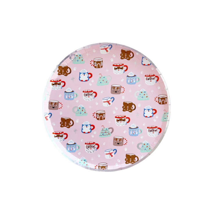 "Baking Spirits Bright Christmas Mugs Small Plates - Set of 8" - Party Plates and Bowls in pink by Jollity and Co