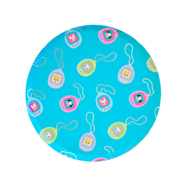 "Y2K Pixel Pals Dessert Plates - Pack of 8" - Party Plates and Bowls in blue by Jollity and Co