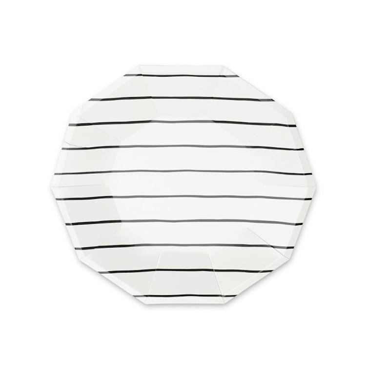 "Ink Frenchie Striped Small Plates - Set of 8" - Party Plates and Bowls in black by Jollity and Co