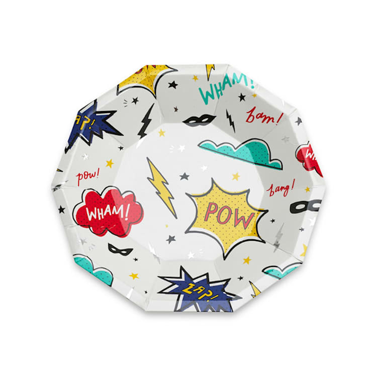 "Superhero Small Plates - Pack of 8" - Party Plates and Bowls in multicolor by Jollity and Co