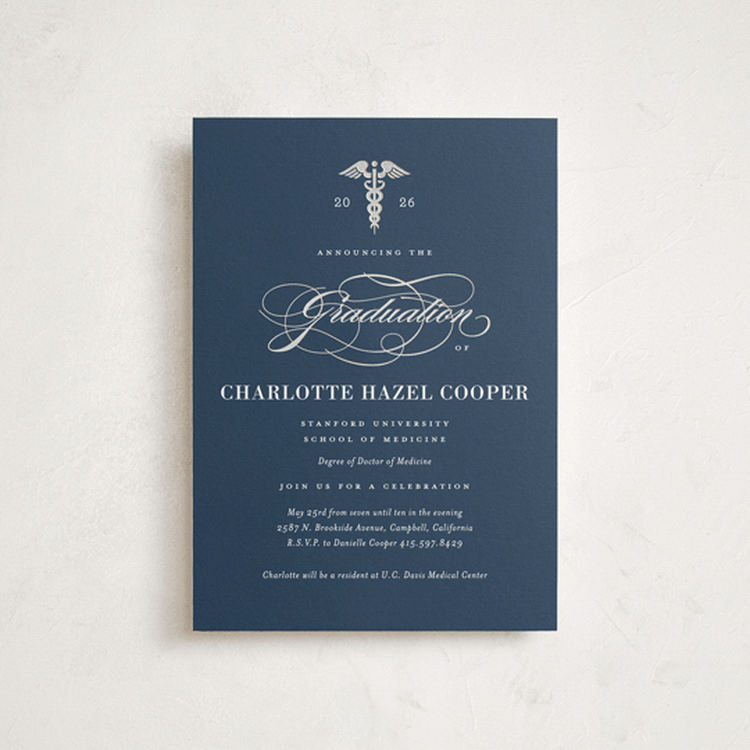 "Medical Degree" - Graduation Party Invitations in Navy by Jill Means - Front