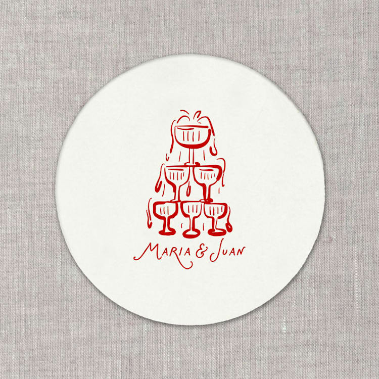 "Custom champagne tower white disposable coasters / Customizable color - Set of 100" - Party Coasters in white by Orchid Studio