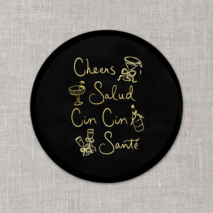 "Cheers, cin cin, santé, salud black disposable coasters / Customizable color - Set of 20" - Party Coasters in white by Orchid Studio