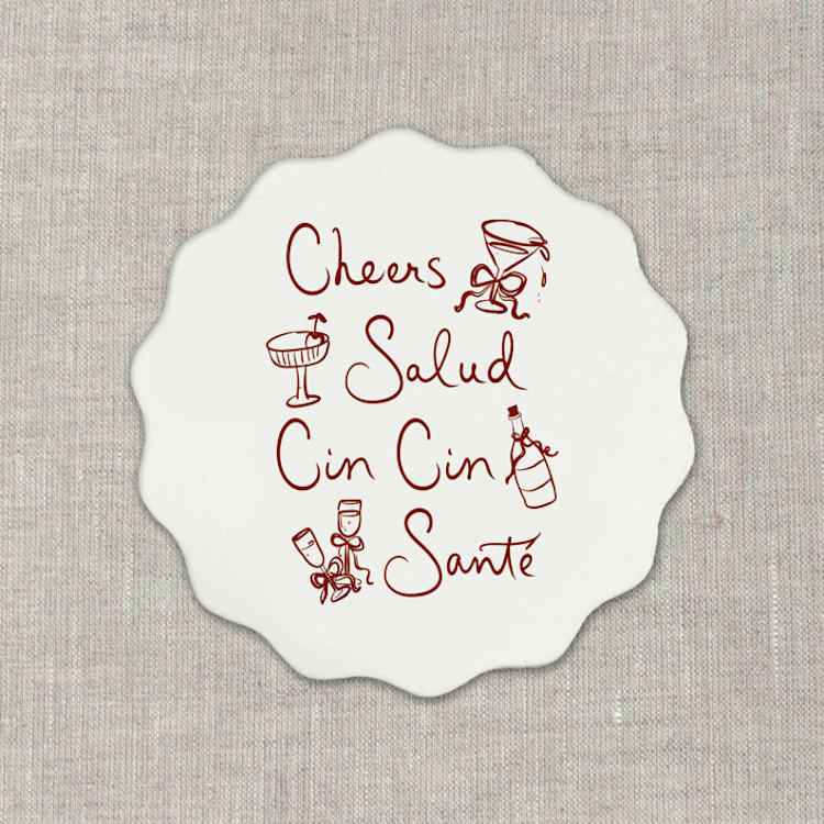 "Cheers, cin cin, santé, salud white disposable coasters / Customizable color - Set of 20" - Party Coasters in white by Orchid Studio