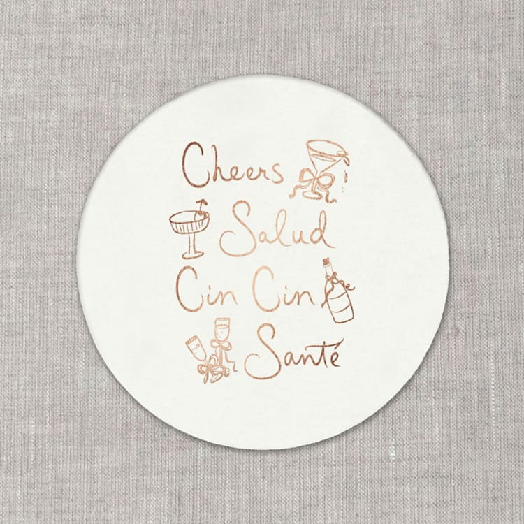 "Cheers, cin cin, santé, salud white disposable coasters / Customizable color - Set of 20" - Party Coasters in white by Orchid Studio