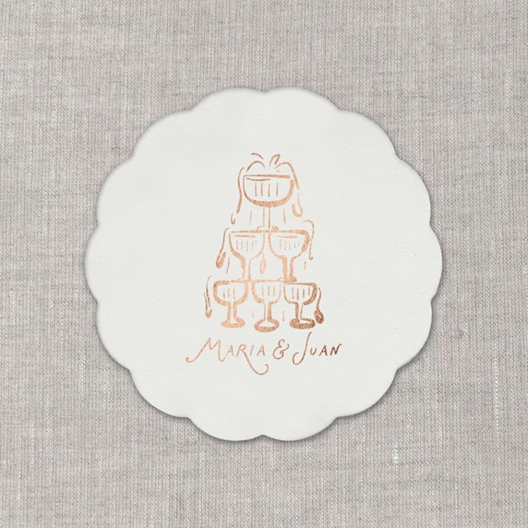 "Custom champagne tower white disposable coasters / Customizable color - Set of 100" - Party Coasters in white by Orchid Studio