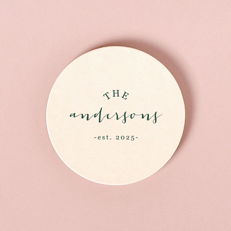 "Custom Family Est Coaster, round shape, set of 100" - Party Coasters in white by ForYourParty