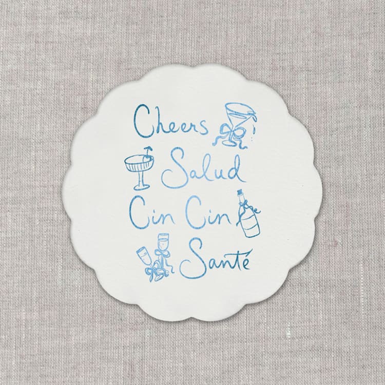 "Cheers, cin cin, santé, salud white disposable coasters / Customizable color - Set of 20" - Party Coasters in white by Orchid Studio