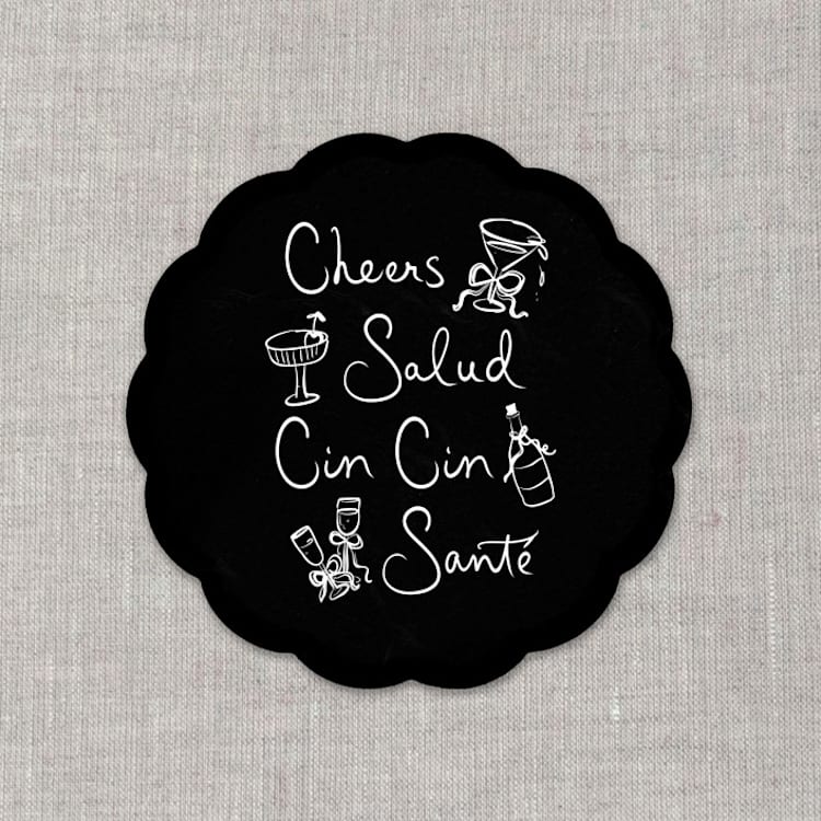 "Cheers, cin cin, santé, salud black disposable coasters / Customizable color - Set of 20" - Party Coasters in white by Orchid Studio
