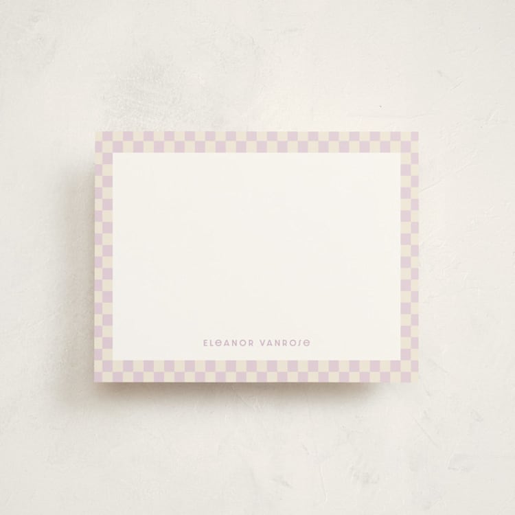"Checks" - Personalized Stationery Cards in Lilac by Megan Cash - Front