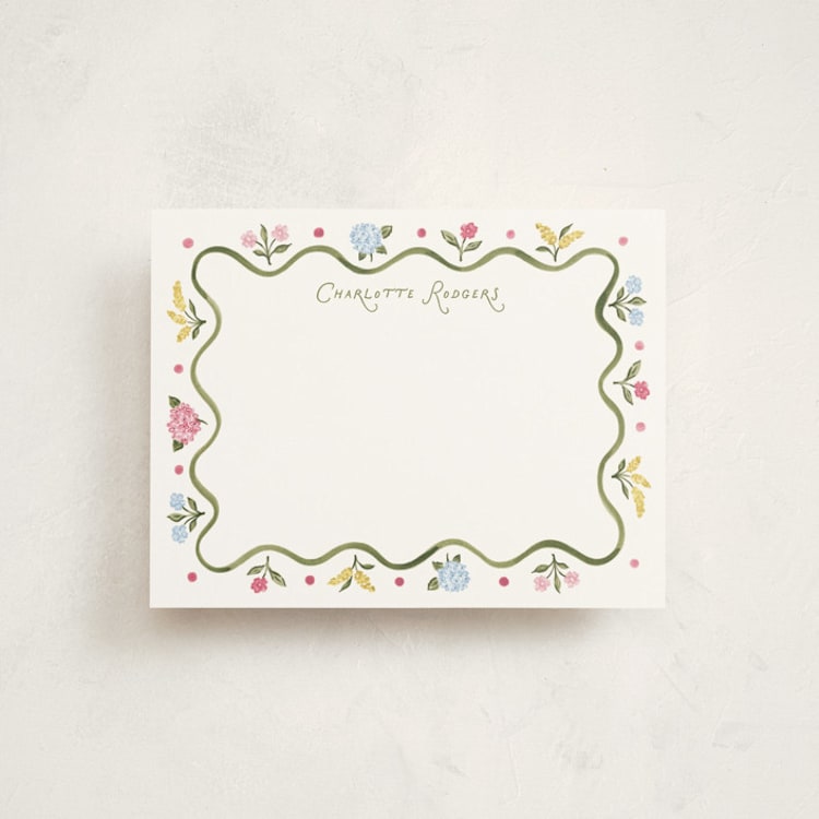 "Bloom" - Personalized Stationery Cards in Basil by Sarah Knight - Front
