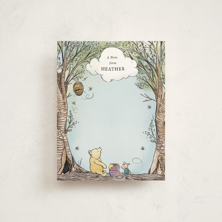 "Winnie the Pooh in the Wood" - Personalized Stationery Cards in Sky Blue by Becky Nimoy - Front