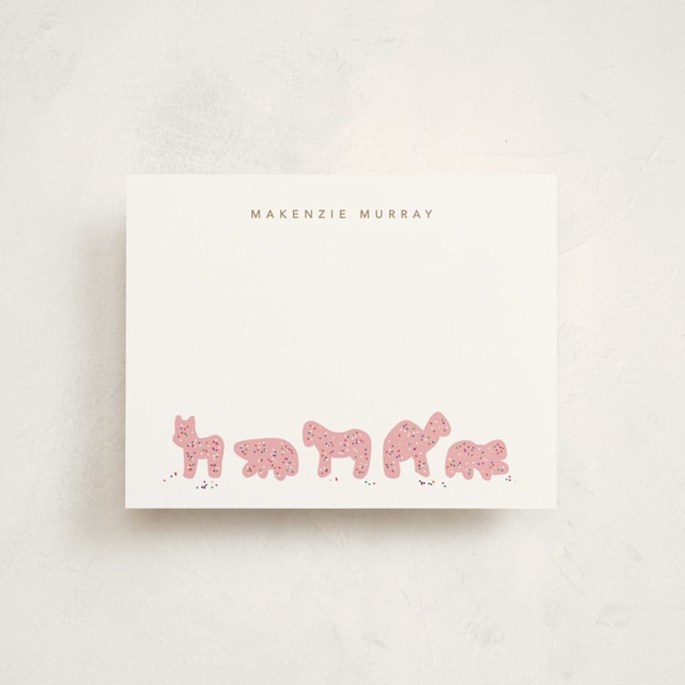 "Animal Cracker Parade" - Personalized Stationery Cards in Pink Sugar by Jennifer Postorino - Front
