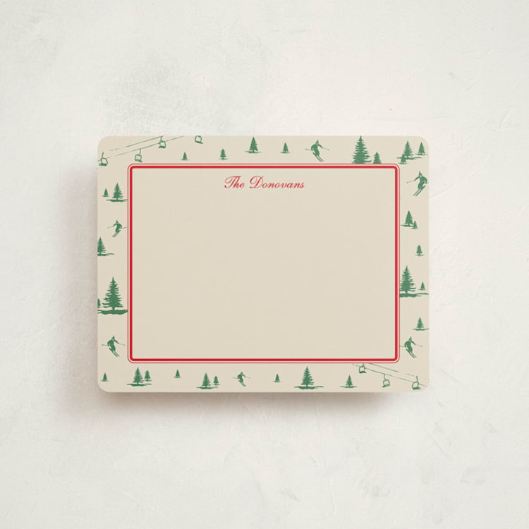 "Ski Time" - Personalized Stationery Cards in Sage by Jen Ramsey - Front