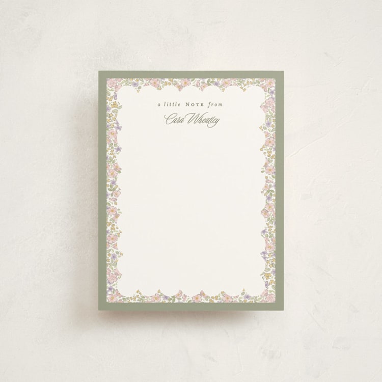 "Flower Shop" - Personalized Stationery Cards in Sage by Corinne Malesic - Front