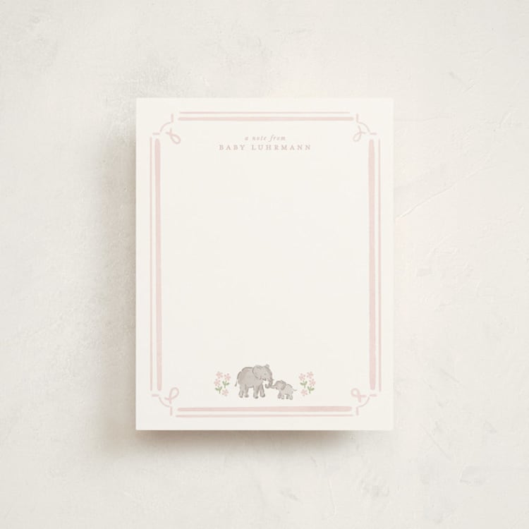 "Sweet Elephants" - Personalized Stationery Cards in Melon by Corinne Malesic - Front