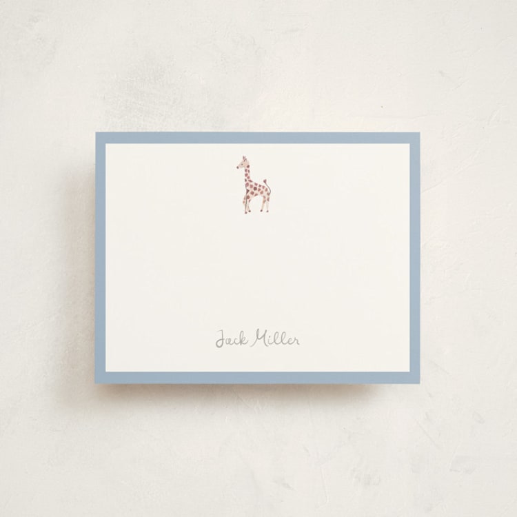 "Safari Friends" - Personalized Stationery Cards in Sky by Teju Reval - Front