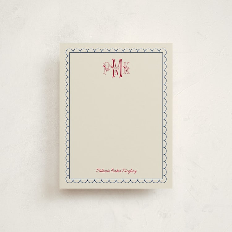"Embroidery" - Personalized Stationery Cards in Berry by Heather Schertzer - Front