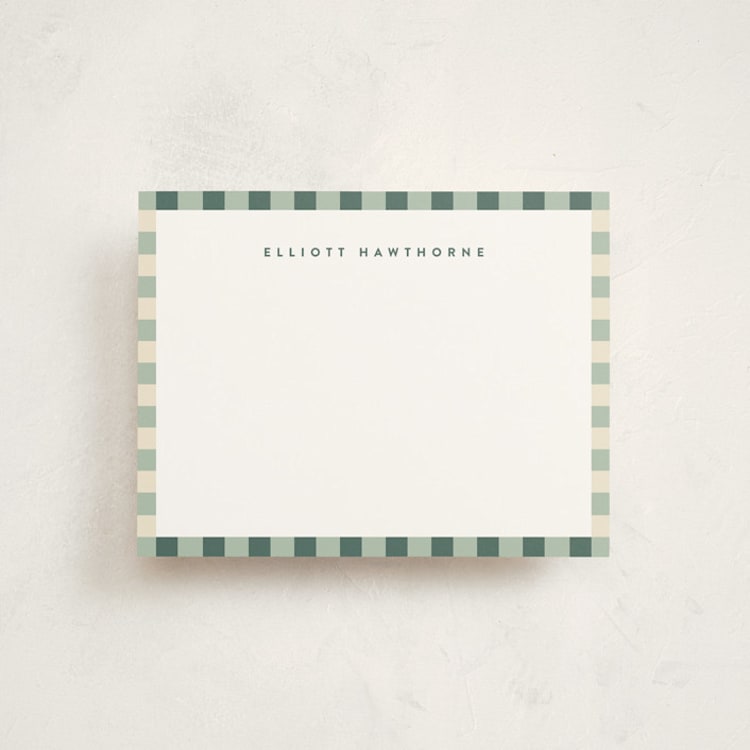 "Refined Stripe" - Personalized Stationery Cards in Pistachio by Olivia Raufman - Front