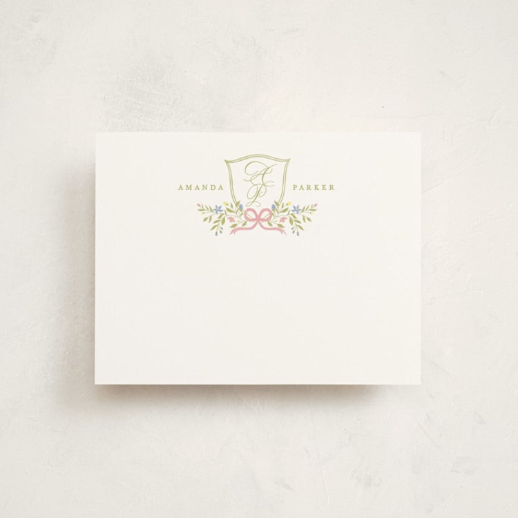 "Pretty Crest" - Personalized Stationery Cards in Spring by Zani van Zyl - Front