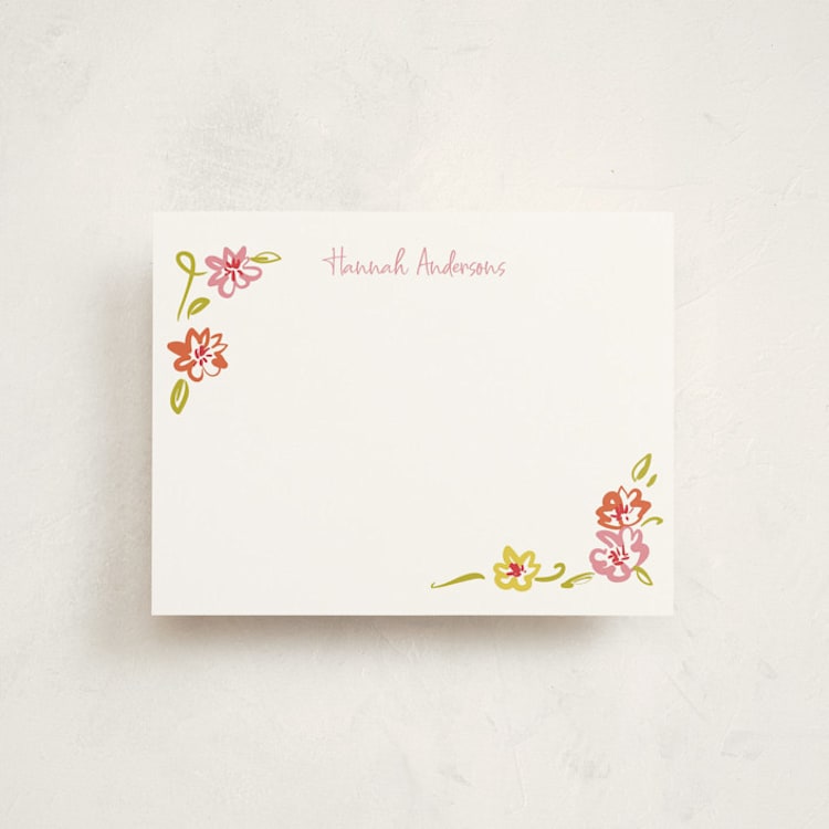 "PinkOrangeflorals" - Personalized Stationery Cards in Sugar by samovilka - Front