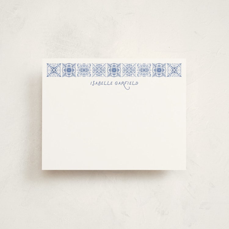 "Santorini Tiles" - Personalized Stationery Cards in Sea by Laura Bolter - Front