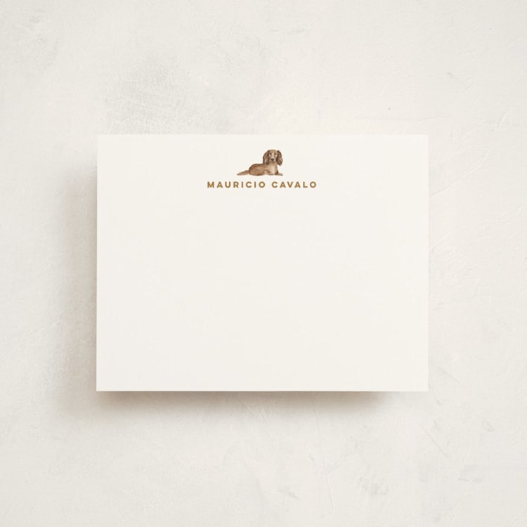 "Dachsund" - Personalized Stationery Cards in Biscuit by Sarah Knight - Front