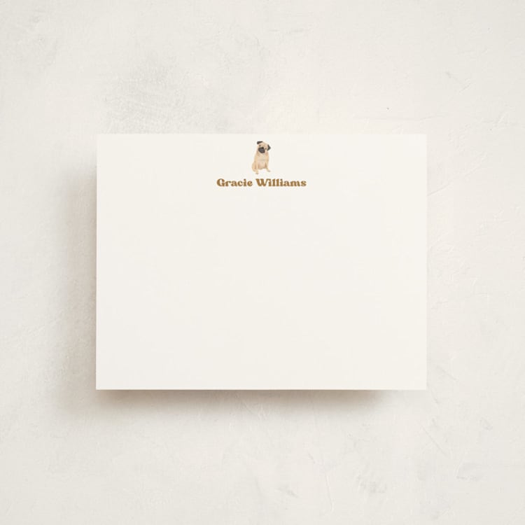 "Pug" - Personalized Stationery Cards in Biscuit by Baumbirdy - Front
