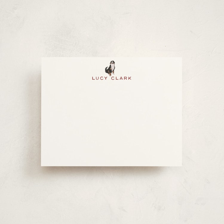 "Bernese Mountain Dog" - Personalized Stationery Cards in Bordeaux by Baumbirdy - Front