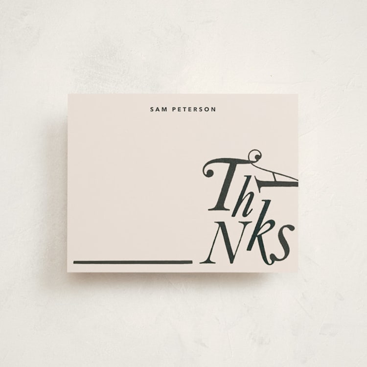 "Thanks" - Personalized Stationery Cards in Coal by Sumak Studio - Front