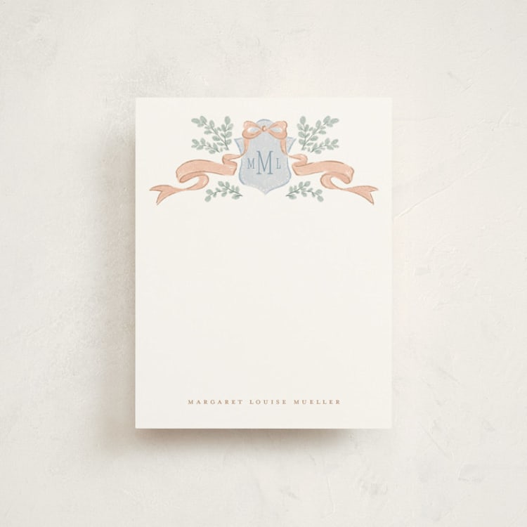"Ribbon Monogram" - Personalized Stationery Cards in Rosette by Laura Hankins - Front