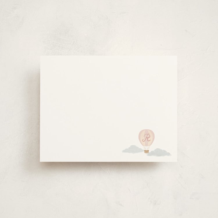 "Floating Initial" - Personalized Stationery Cards in Rose by Olivia Raufman - Front