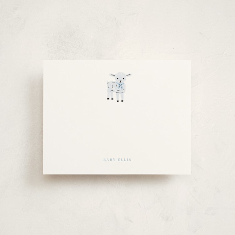 "Lil' Lamb" - Personalized Stationery Cards in Pale Blue by mo kelley - Front