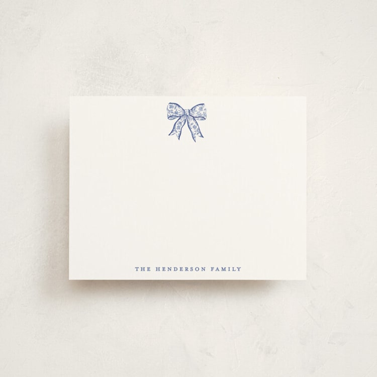 "Toile Bow" - Personalized Stationery Cards in Bluebell by Sarah Knight - Front