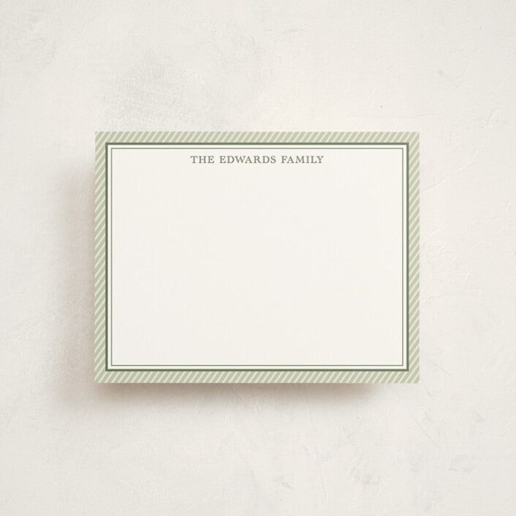 "Sorbet Stripes" - Personalized Stationery Cards in Pistachio by Carolyn MacLaren - Front