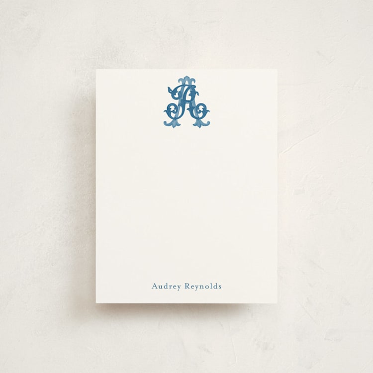 "New Orleans Crest" - Personalized Stationery Cards in Bluebell by Jenna Holcomb - Front