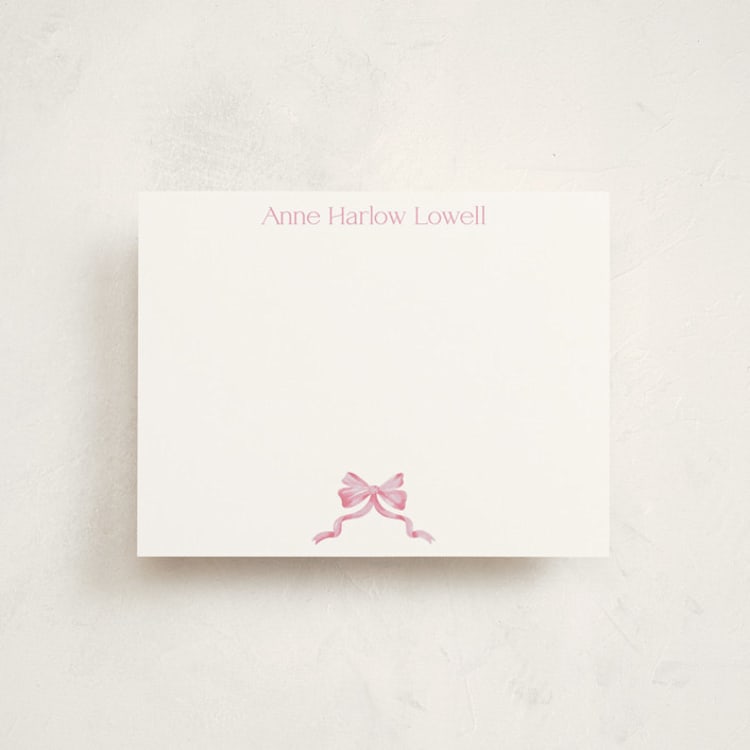 "Bow" - Personalized Stationery Cards in Blush by Pink House Press - Front