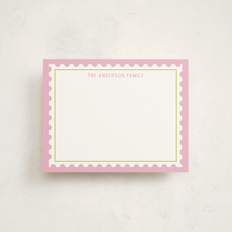 "Postage Stamp" - Personalized Stationery Cards in Peony by Ilene Guy - Front