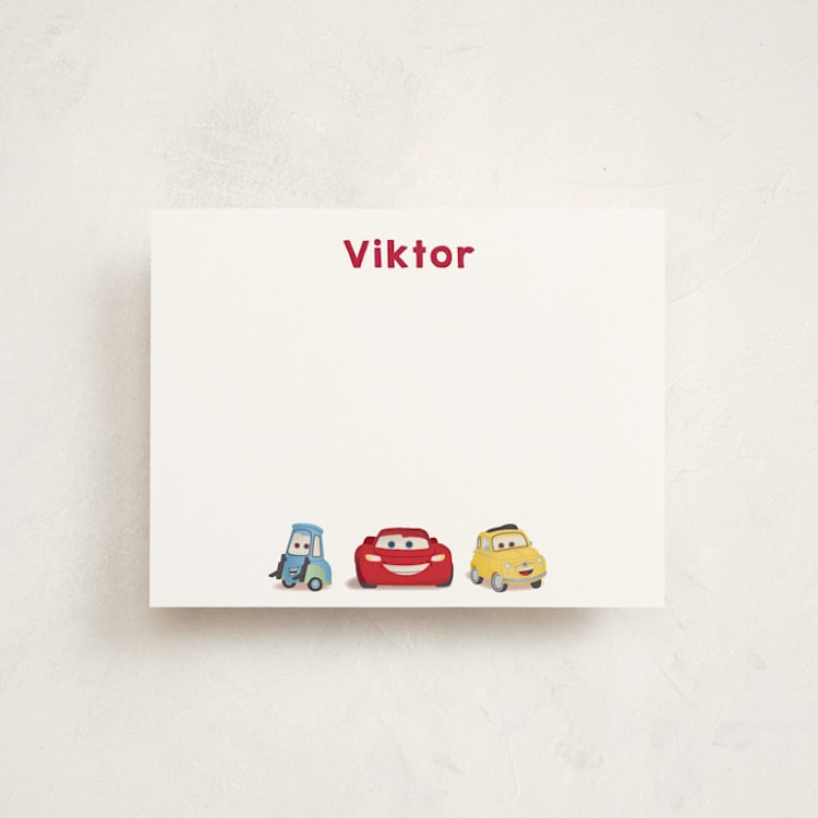 "Disney and Pixar's Lightning McQueen and Friends" - Personalized Stationery Cards in Cloud by tinaleeart - Front