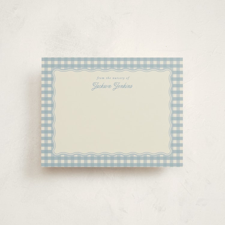 "Scalloped Gingham" - Personalized Stationery Cards in Pond by Brianne Larsen - Front