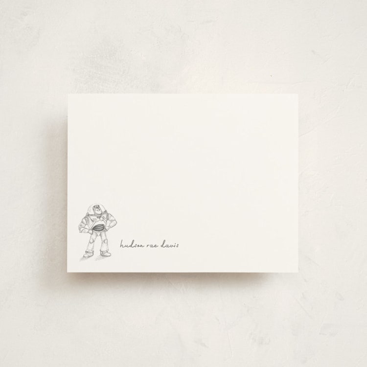 "Pixar's Buzz in pencil" - Personalized Stationery Cards in Silk by Anna Black - Front