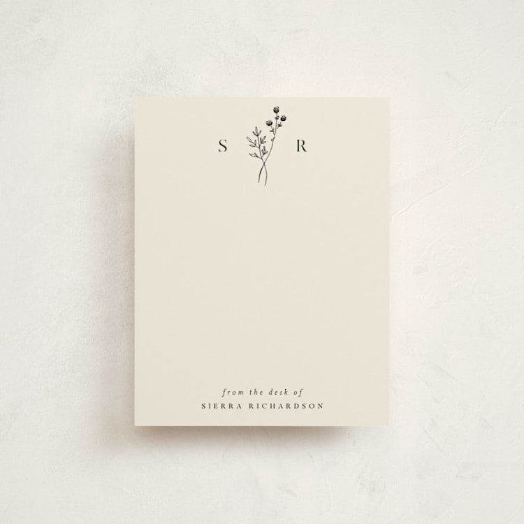"Botanical Monogram" - Personalized Stationery Cards in Linen by Kelly Schmidt - Front