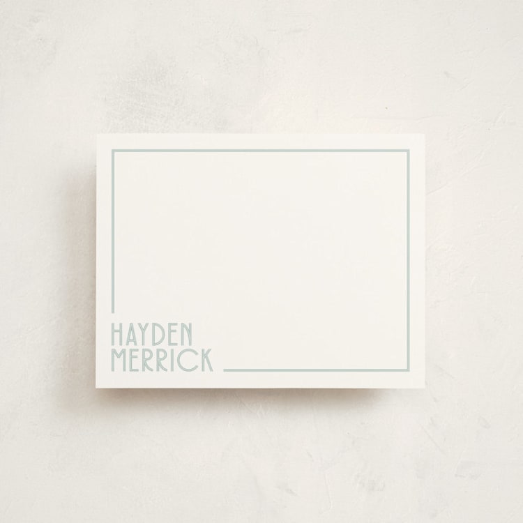 "Linear" - Personalized Stationery Cards in Mint by Angela Garrick - Front